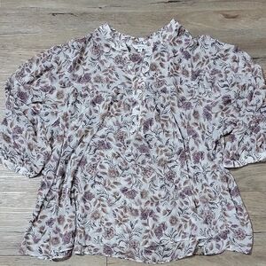 Reitmans Cream Floral Blouse with Mauve and Tan Accents